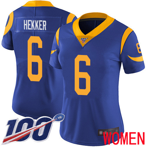 Los Angeles Rams Limited Royal Blue Women Johnny Hekker Alternate Jersey NFL Football 6 100th Season Vapor Untouchable